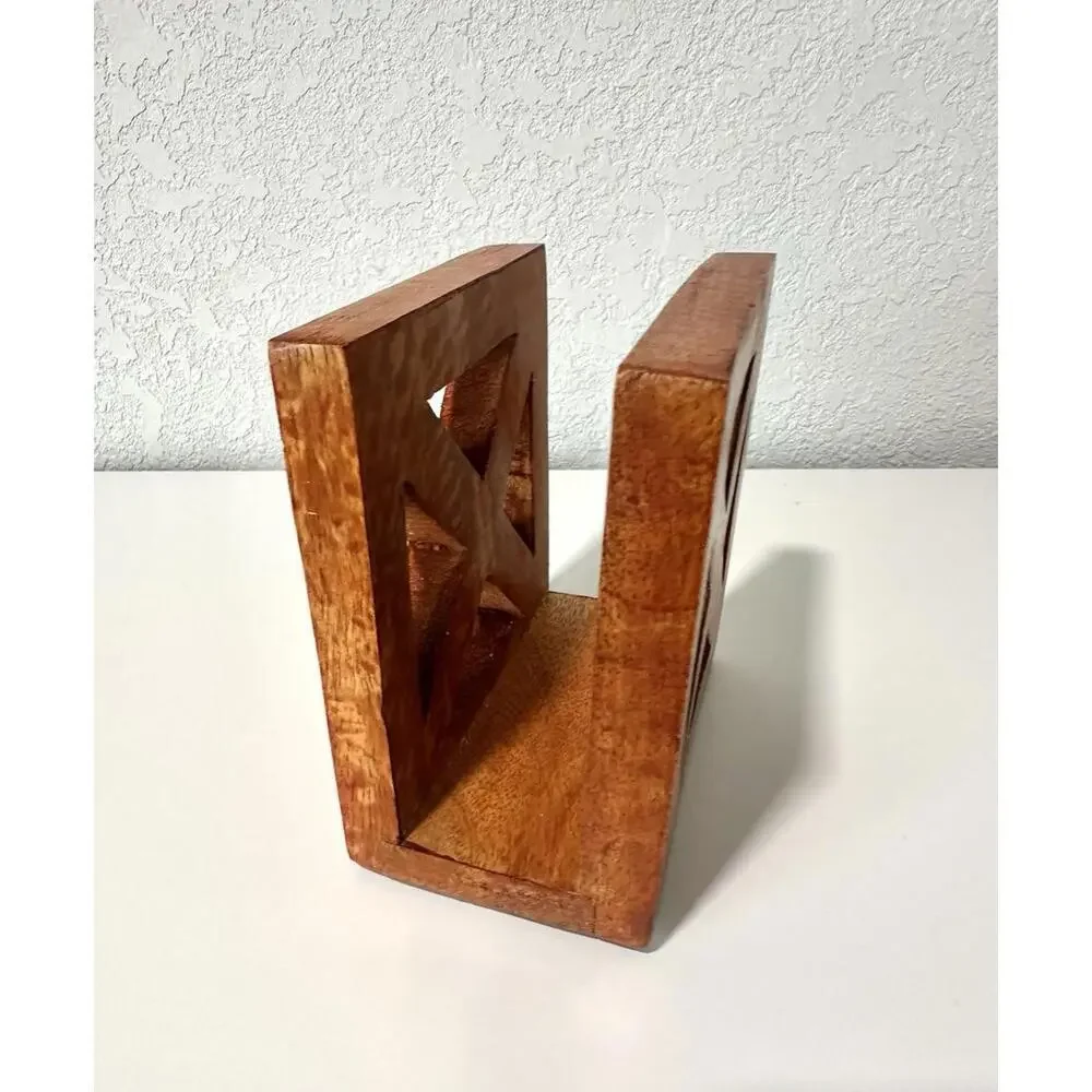 Unbranded Wooden Napkin Holder Handmade Reddish Wood X Design Rustic Farmhouse